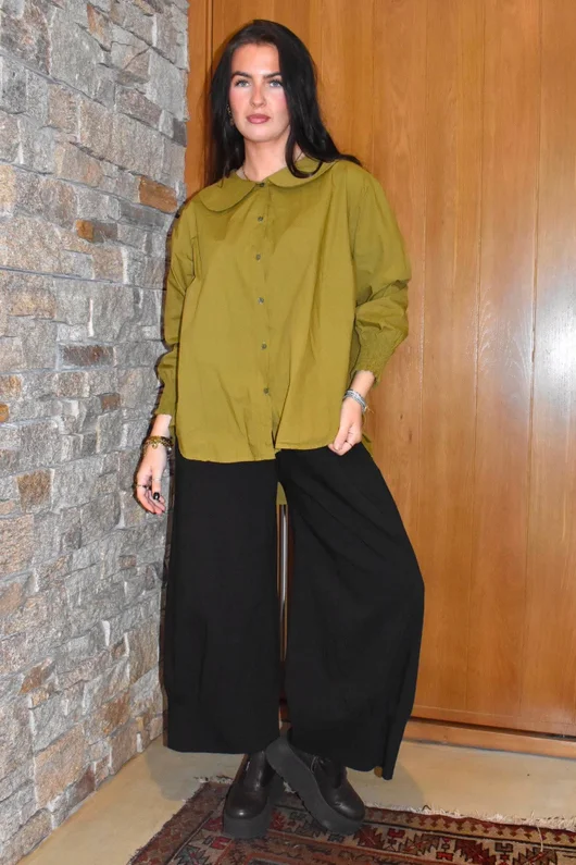 Paloma Tela Peter Pan Blouse Mucky Olive